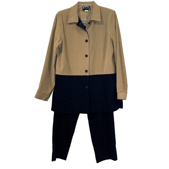 COURTENAY Womens Size 10 Pant Suit Two-Tone Tan & Black Button-Up Top & Pants - Picture 1 of 10